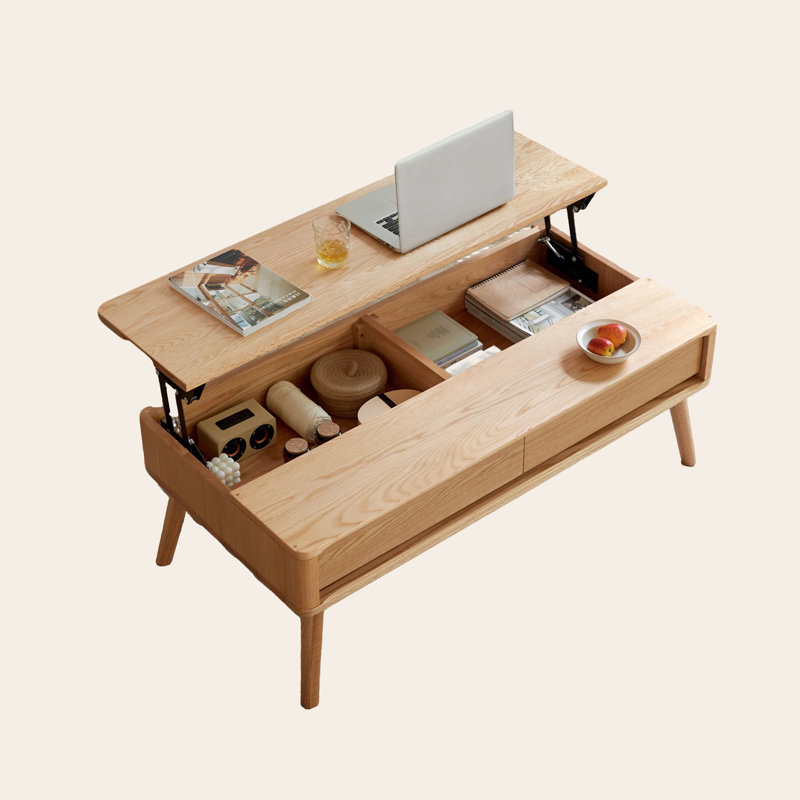 Table basse à plateau relevable 100% bois massif, H 17,79 po x L 47,31 po x l 25,66 po, Chêne