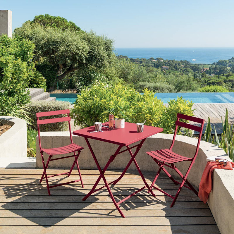 Hild Square Metal Folding Outdoor Dining Table , 71cm cm W 70cm cm D, Pomegranate