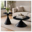 Ensemble de 2 tables basses rondes avec dessus à motifs noirs et bases de sablier noires assorties-1214556692-1214556695