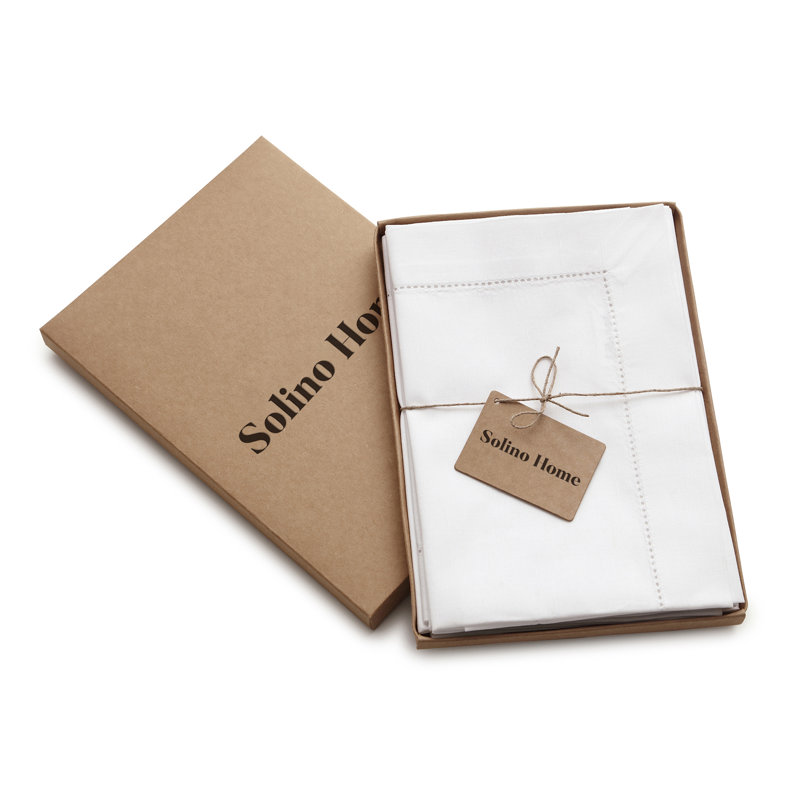 Cotton Linen Hemstitch Dinner Napkins, White