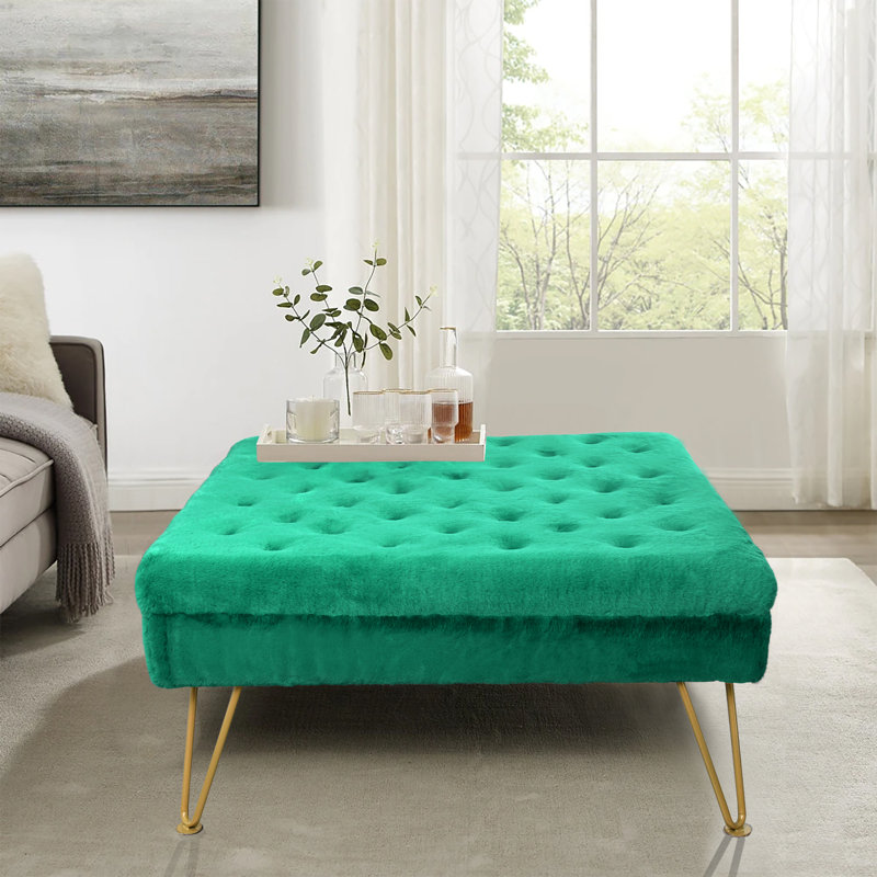 Heer Upholstered Ottoman, Arcadia Faux Fur