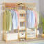 Natural Bamboo Clothes Rack Clothing Rail Garment Organiser With Storage Shoe Cabinet