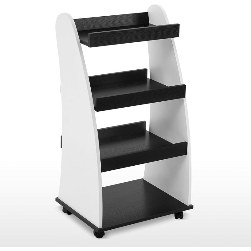 Chariot à livres à 4 niveaux H 38,2 po x l 20,5 po avec roues verrouillables Atziri, Noir / blanc