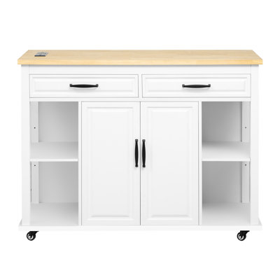 Extendable Kitchen Island In Grey Blue, Rubber Wood Veneer, Ample Storage, 2 Ac Outlets, 1 , Type - C, Mobile And Stationary, Soft Close Hinges 47.2" X 19.7" Island, Dining Table, Internal Stationary