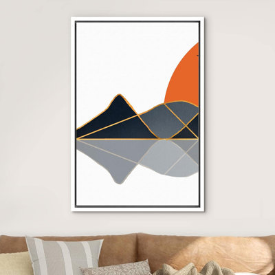 Sun Over Dark Mountain Reflection Abstract Landscape Illustrations Modern Rustic