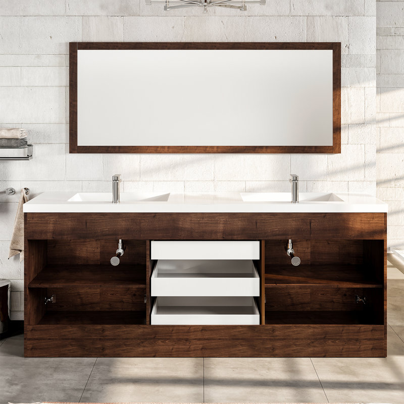 Wauconda Double Bathroom Vanity Set, Rosewood, 84"