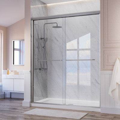 55" - 59'' W x 72'' H Double Sliding Door Semi-Frameless Shower Door With Two Towel Bars