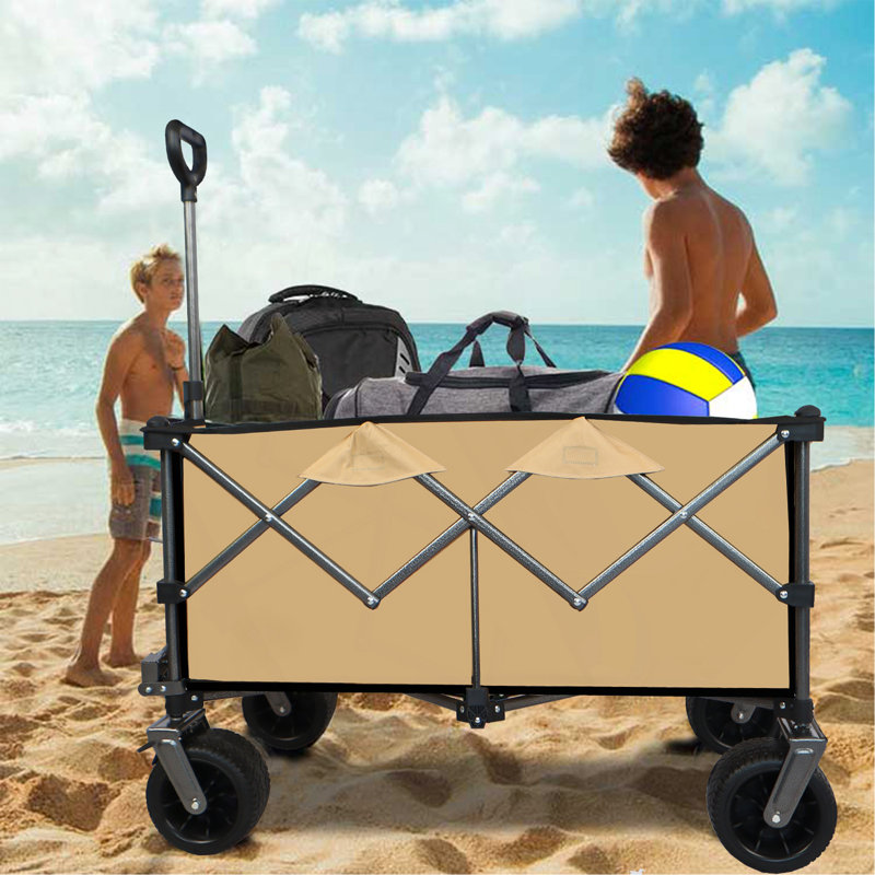 Chariot pliable pliable, chariot de plage pliable, Brun grisâtre