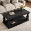 Table basse rustique vieillie, avec plateau en planches lourdes et pieds balustres carrés, table de salon rustique avec tablette de rangement-1844978006