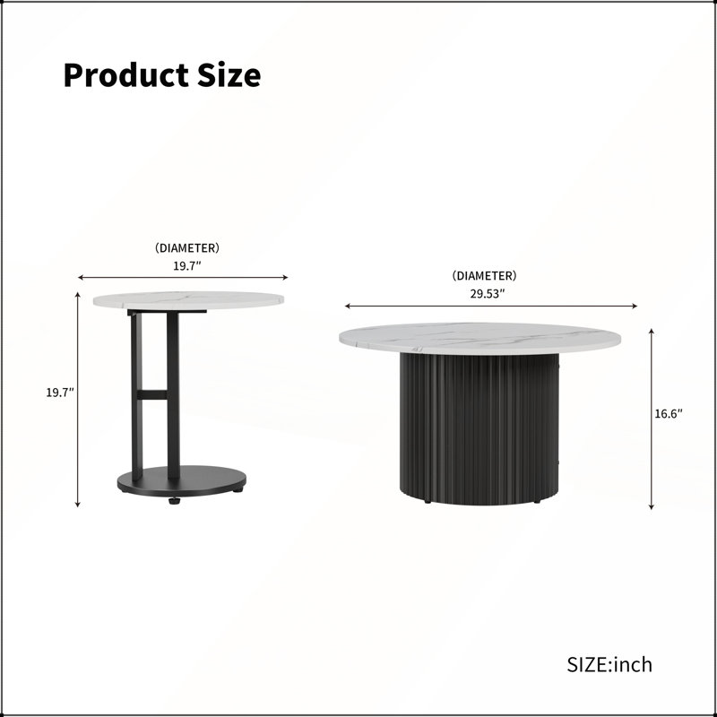Ensemble de 3 tables basses modernes avec plateau en faux marbre et pieds en métal