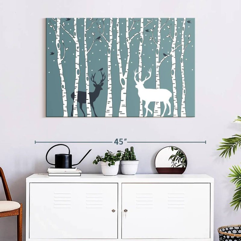Deer In Birch Forest, 26" H x 39" W