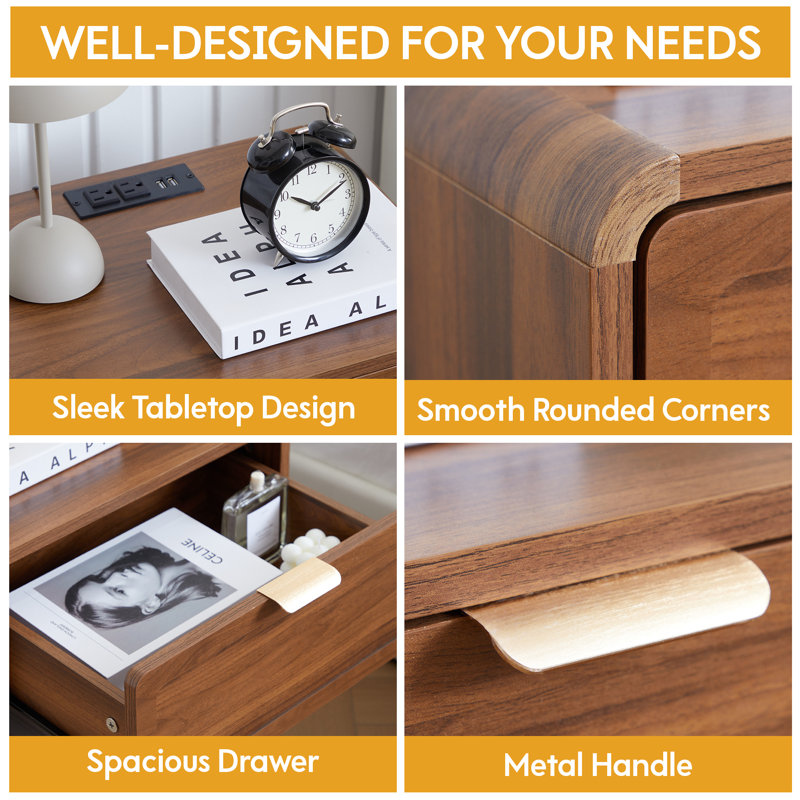 End Table With Charging Station, Walnut