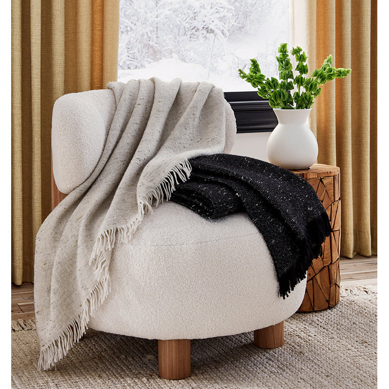 Hand Woven Throw Blanket, Ivory/Gold