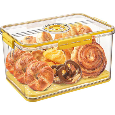 Large Bread Box for Homemade Baked Goods, Time‑Recording Bread Storage Container with Airtight Lid, Cookie Containers for Kitchen Countertop & Pantry,Yellow