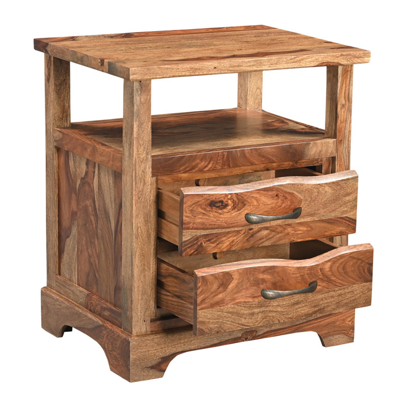 27" Brown Solid Wood Two Drawer Nightstand