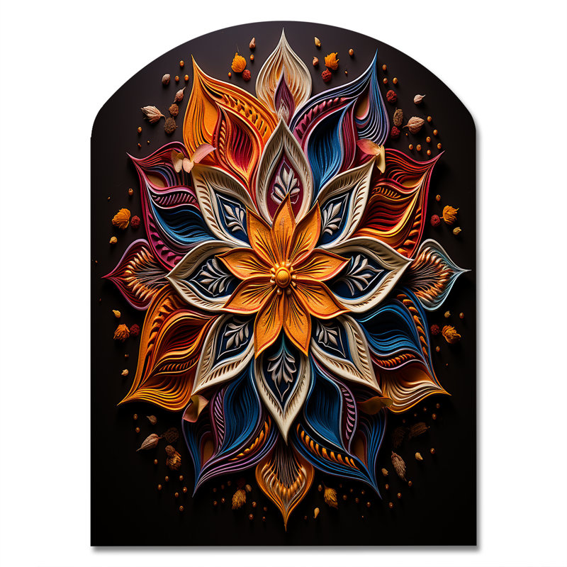 Hindouisme Rangoli Whispers - Sculpture murale en forme d'arche de l'hindouisme asymétrique, H 34 po x l 25 po
