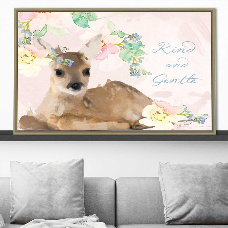 «Kind And Gentle» par By Jodi - impression, H 21,5 po x l 33,5 po x P 2 po, Cadre flottant champagne
