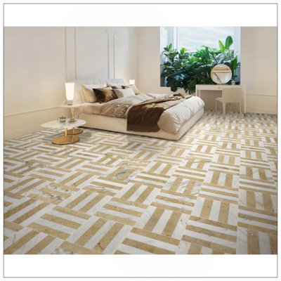 12X12 Polished Waterjet Marble Tiles, White And Gold, Natural Stone For Floors And Walls, Unique Patterns, Genuine Real Marble