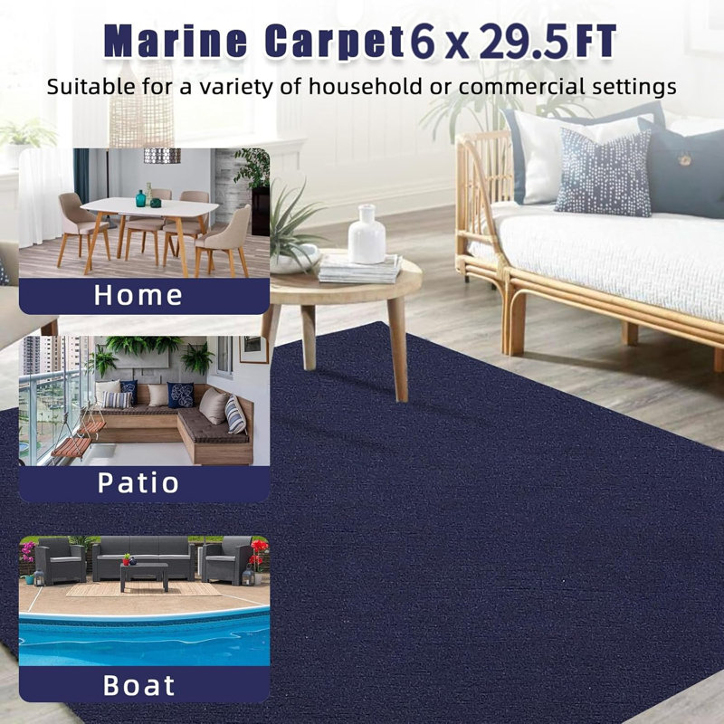 6x29.5 ft Marine Boat Carpet, Waterproof, Outdoor Rug, TPR Non-Slip Backing, Heavy-Duty Polypropylene, for Patio Deck, Camping, RV.