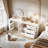 Modern Corner Vanity Desk with Storage, L-Shaped Makeup Vanity with Rotating Tabletop & Cabinet-380330134