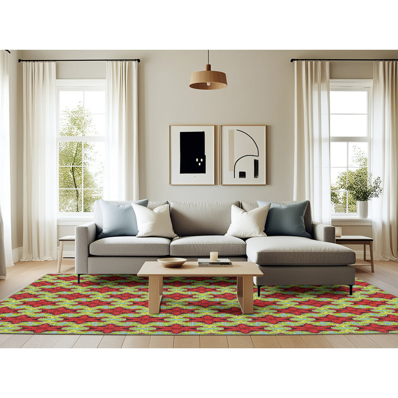 Tapis orange / vert Power Loom, Rectangle 6 pi x 9 pi