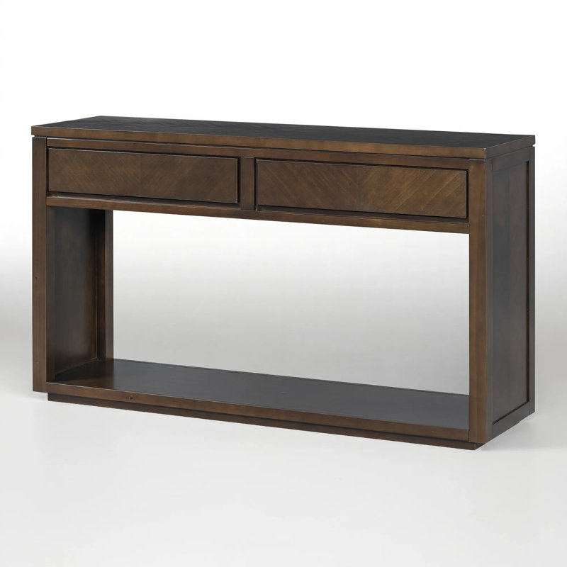 55" Console Table - Rustic Wooden Entryway Table, Storage Drawers And Open Shelf, Ideal For Living Room And Hallway Decor
