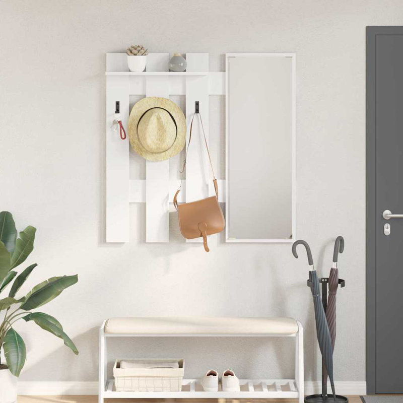 Wall-Mounted Coat Rack With Mirror 100 X 10 X 100 Cm, White