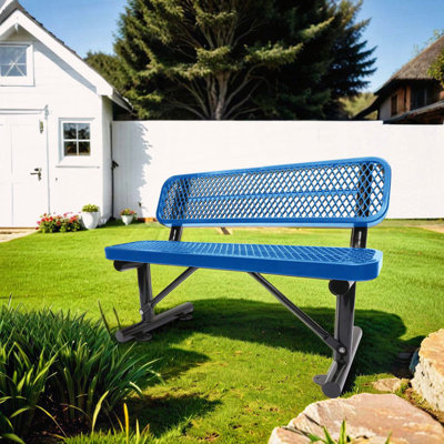 Banc d'extérieur en acier avec dossier bleu