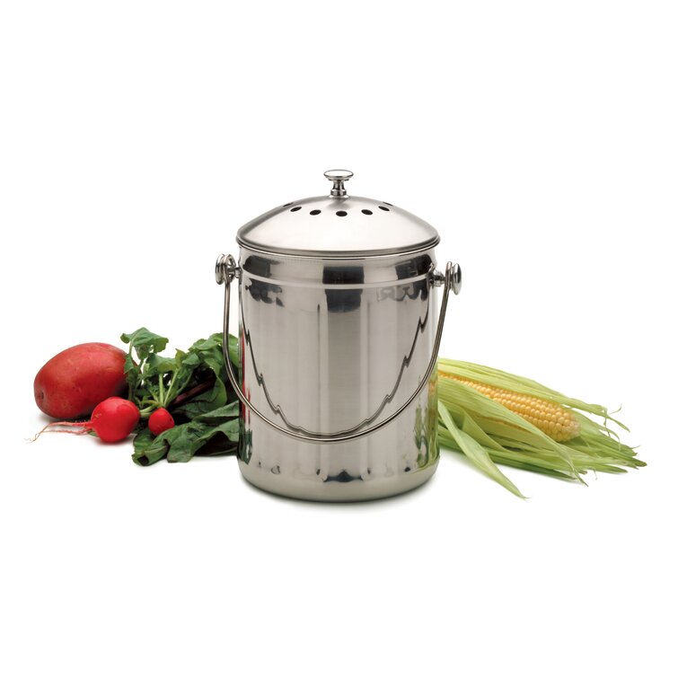 Oggi Prep 1 Gal. Stainless Steel Indoor Kitchen Composter with Latching Lid