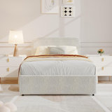 Bed Frame With Soft Headboard, Boucle Upholstered Bed Frame With Storage Drawers, Wooden Slats Support