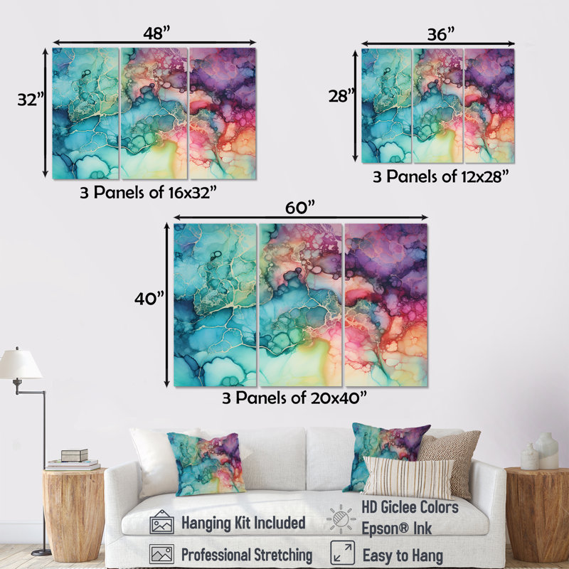 Ensemble de salon mural Cilgia - Aurora Borealis, Toile tendue, H 40 po x l 60 po x P 1 po