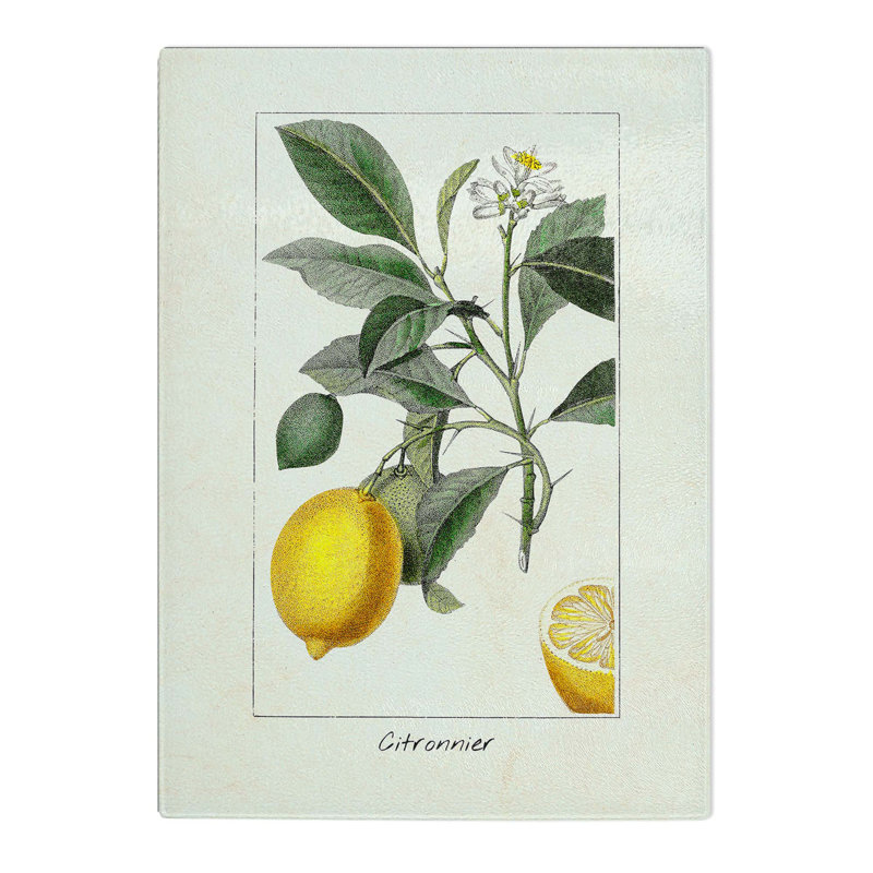 Tempered Glass Illustration of a Lemon Tree Chopping Board, 28.5 cm x 39 cm