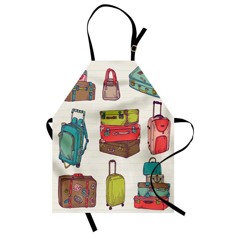 East Urban Home Hipster Apron Unisex, Colorful Suitcases, Adult Size, Multicolor