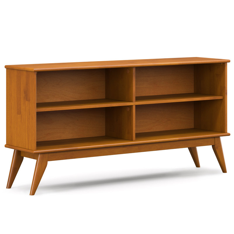 Teak Brown Lacquered Rubberwood Mid-Century Modern 4-Shelf Bookcase