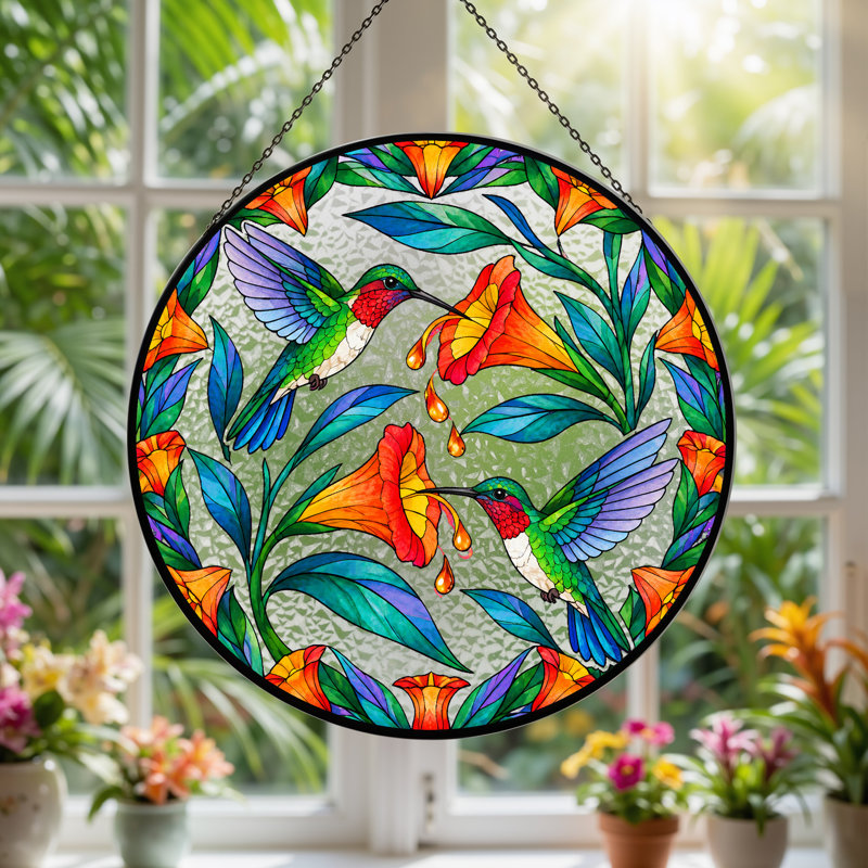 Birds Window Panel, H 7,8 po