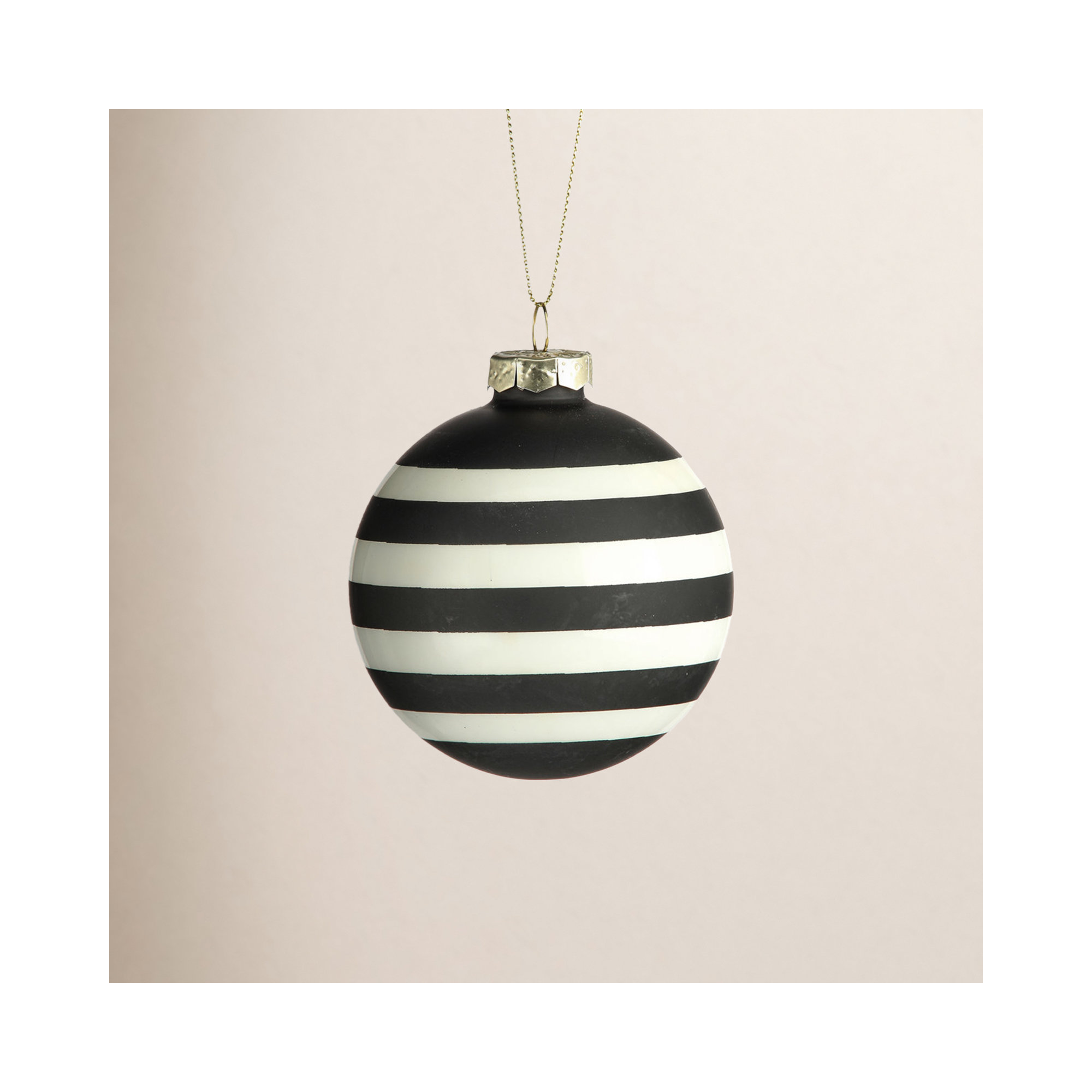 3" Glass Stripe Halloween Ball Ornament Box of 3, Black/White