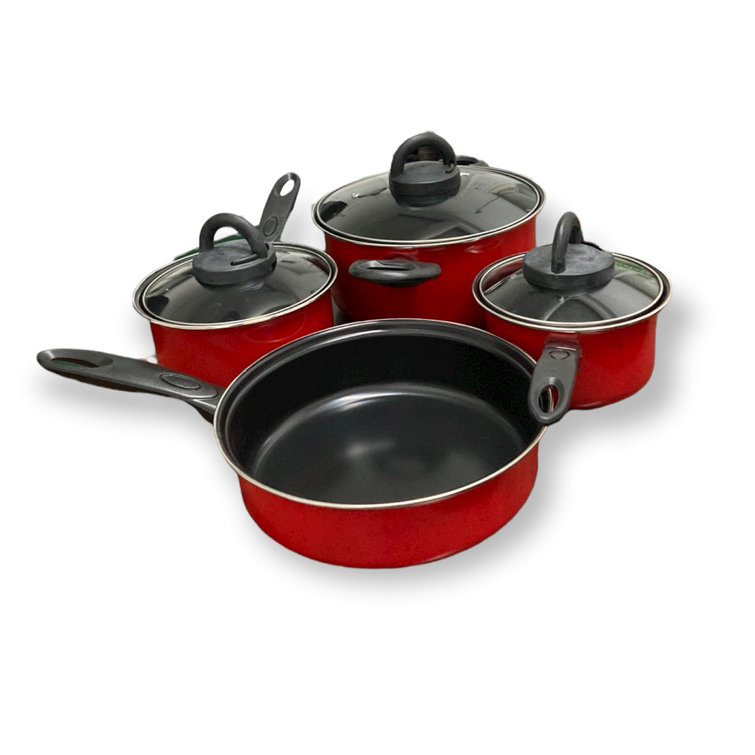Imperial Home 7 Pc Carbon Steel Nonstick Cookware Set, Pots & Pans,  Dishwasher Safe Cooking Set, Kitchen Essentials (Red)