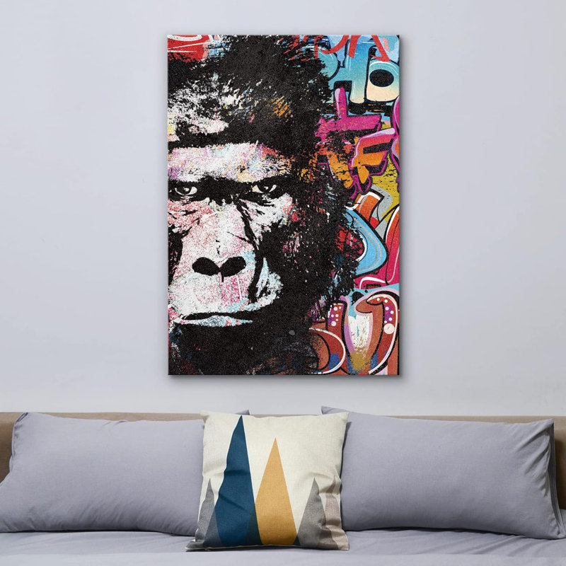 Multicolore sur fond noir, blanc et noir, Toile tendue, H 48 po x l 32 po x P 1,5 po
