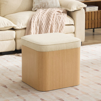 Linen Upholstered Square Storage Ottoman