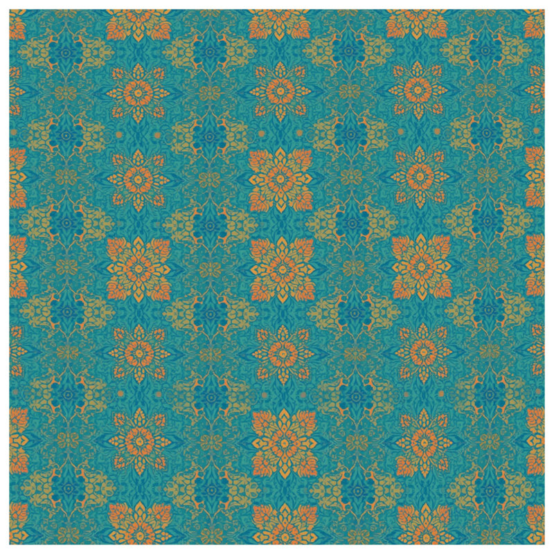 Turquoise Orange Mandala Pattern Double Sided Throw Pillows, 14 x 14 inches