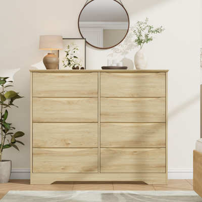 Commode moderne à 8 tiroirs avec poignées cachées, large commode double de 47 po pour le couloir de la chambre à coucher