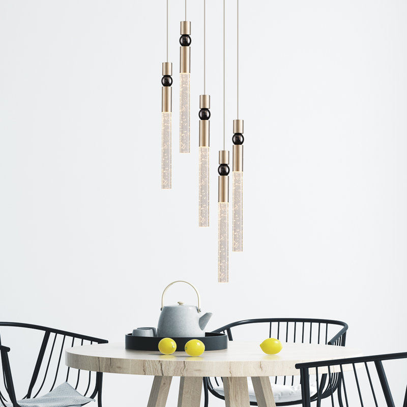 Luminaire suspendu en cristal à 5 lumières, Nickel brossé