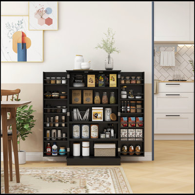 Freestanding Kitchen Pantry Storage Cabinet With 12 Door Shelves, Double Doors, 5-Tier Shelving, And Adjustable Shelves For Optimal Organization