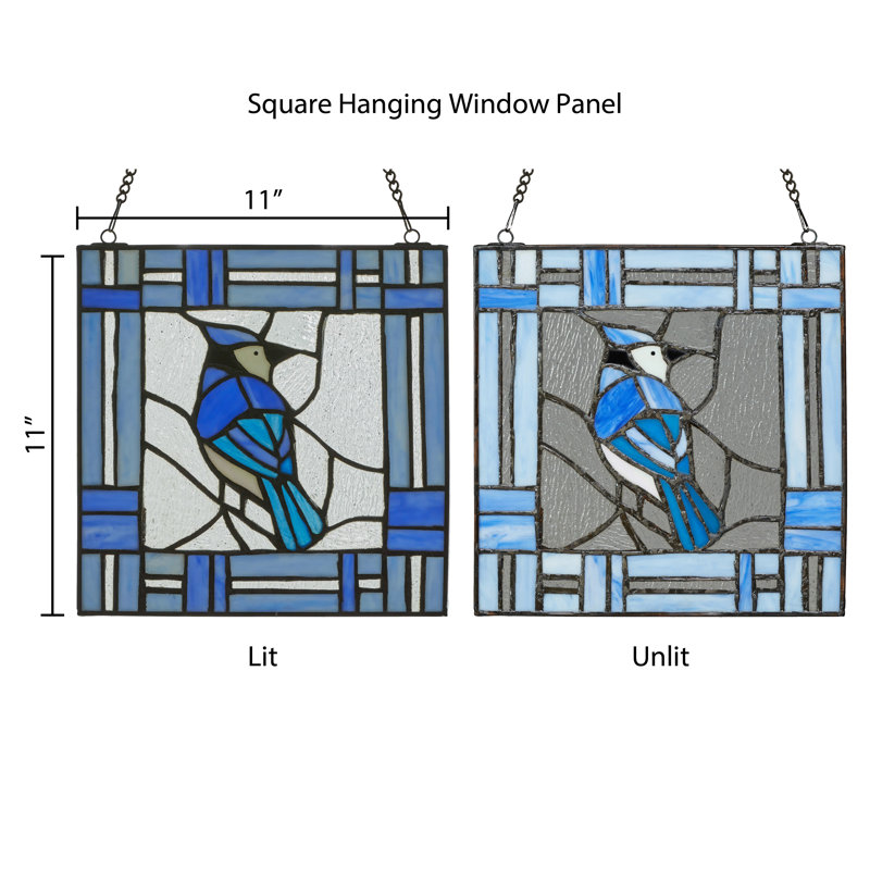 11"H Blue Jay Stained Glass Window Panel