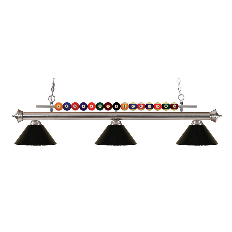 Luminaire suspendu linéaire à 3 lumières pour table de billard Chapa, Nickel brossé, Blanc