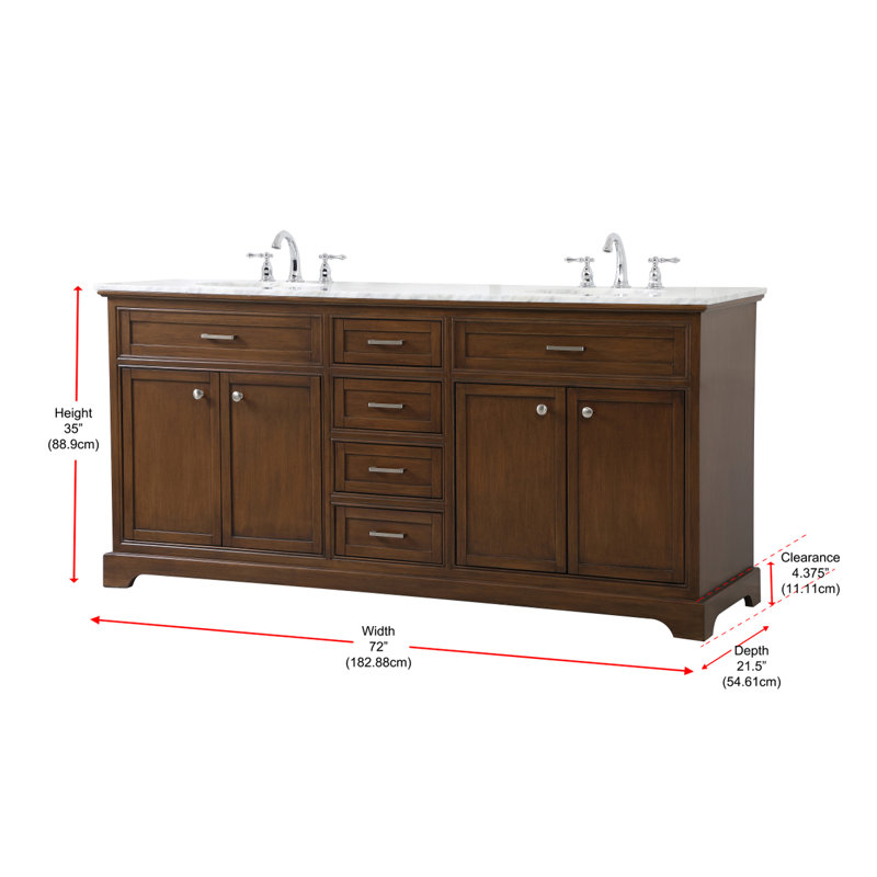 Ensemble de meuble-lavabo double 72 po Hermes, Teck foncé, Blanc de Carrare / gris