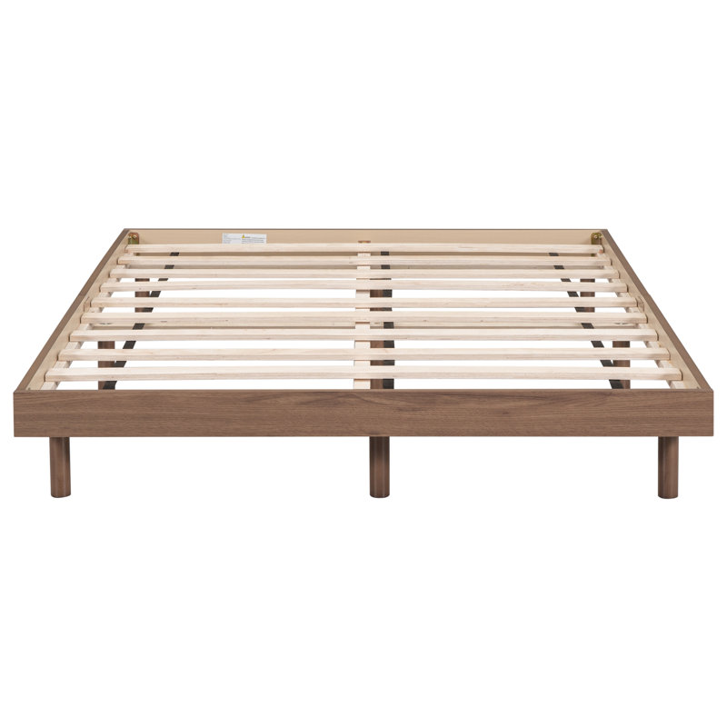 Wood Platform Bed with High Clearance and Underbed Storage, Low Profile Bed Frame without Headboard, Sturdy Wood Slat Support, No Box Spring Needed, Walnut, Full