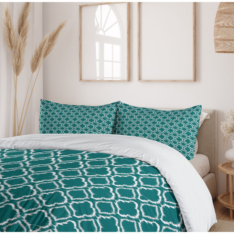 Teal and White Moroccan Ikat King Duvet Cover Set