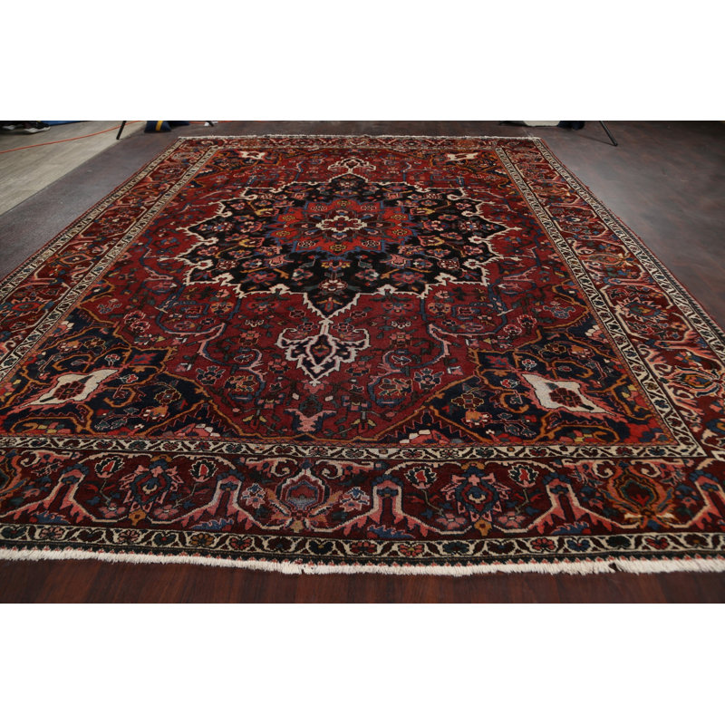 Tapis unique en laine noué à la main de style années 1920 de 10 pi 10 po x 13 pi 6 po Aashif en rouge / noir / bleu