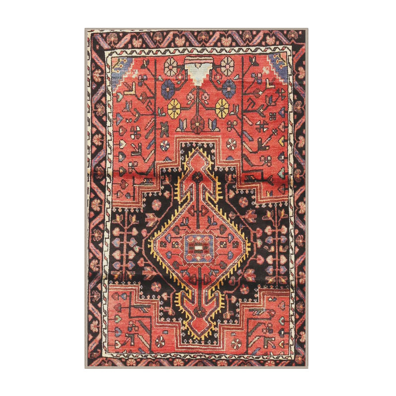 Tapis traditionnel rouge / noir Loc, Rectangle 2 pi x 5 pi